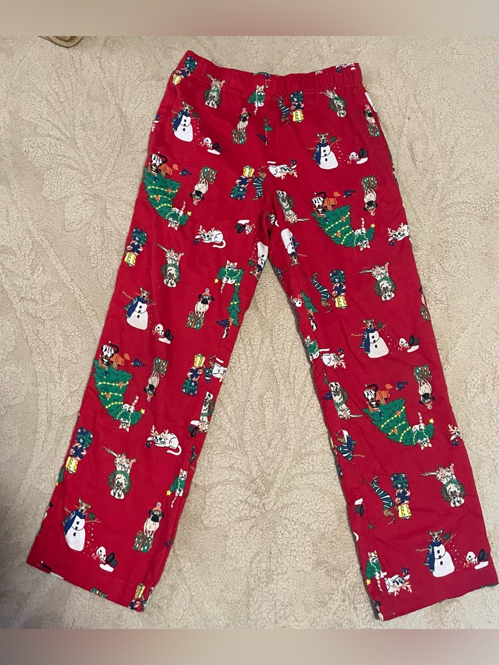 Old Navy Red Kids Christmas Pajama Pants with Trees & Snowmen